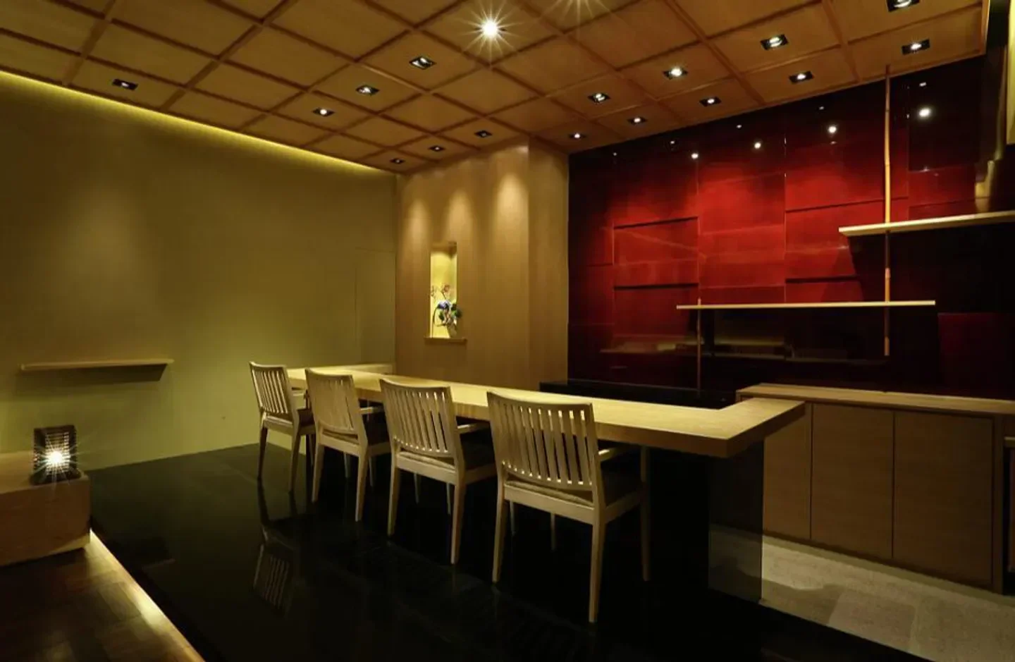 Interior dining space at Shoun RyuGin in Taipei, featuring elegant wooden design.