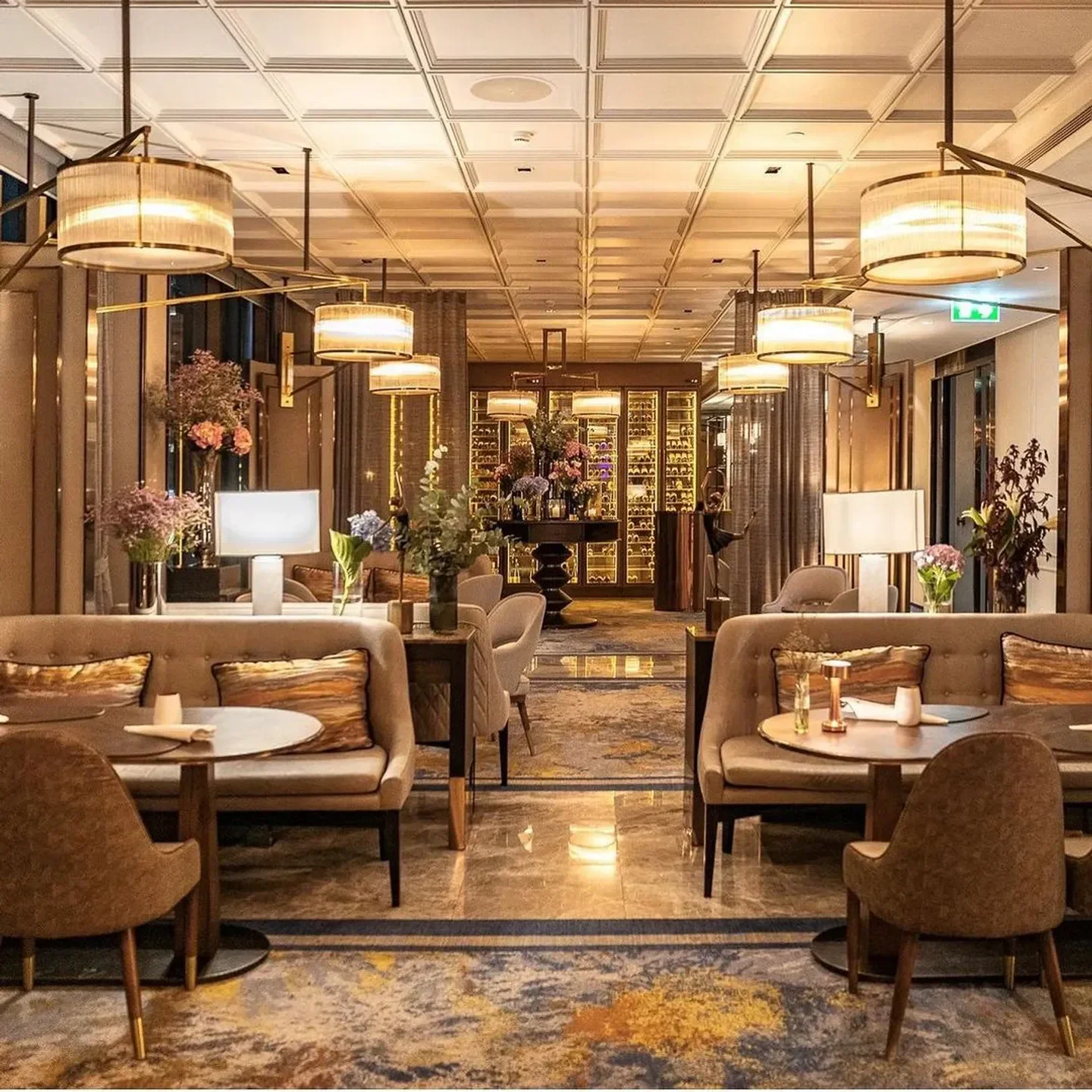 Elegant interior of Signature restaurant in Bangkok, featuring stylish lighting and decor