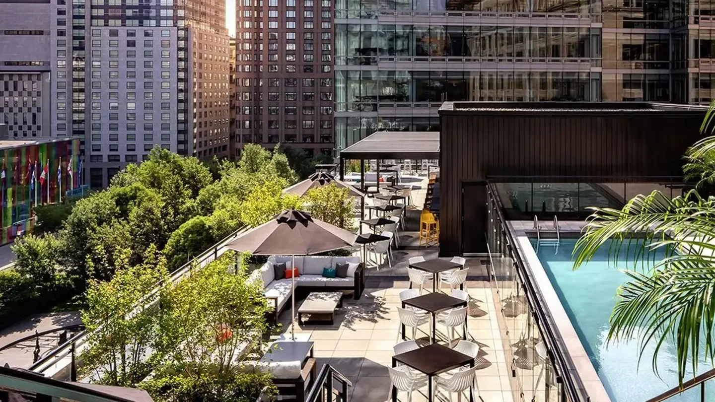Terrasse H3 rooftop restaurant in Montreal with seating and pool