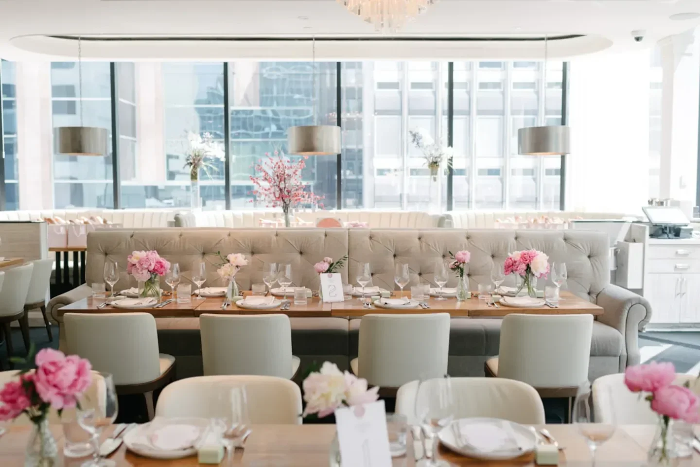 Elegant dining table at The Chase restaurant in Toronto, set for a special occasion.