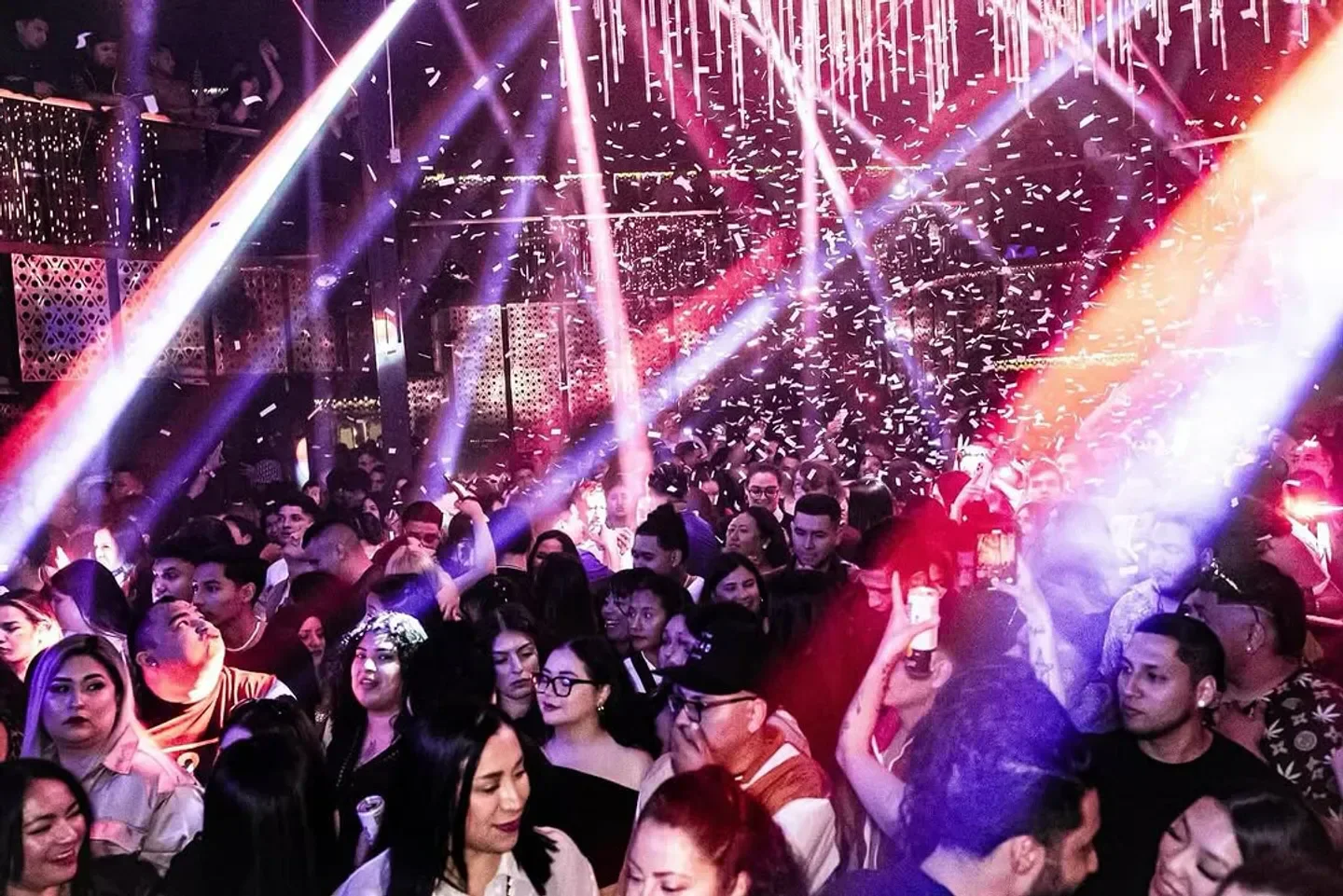 Nightclub scene at The Grand in San Francisco with confetti and party lights