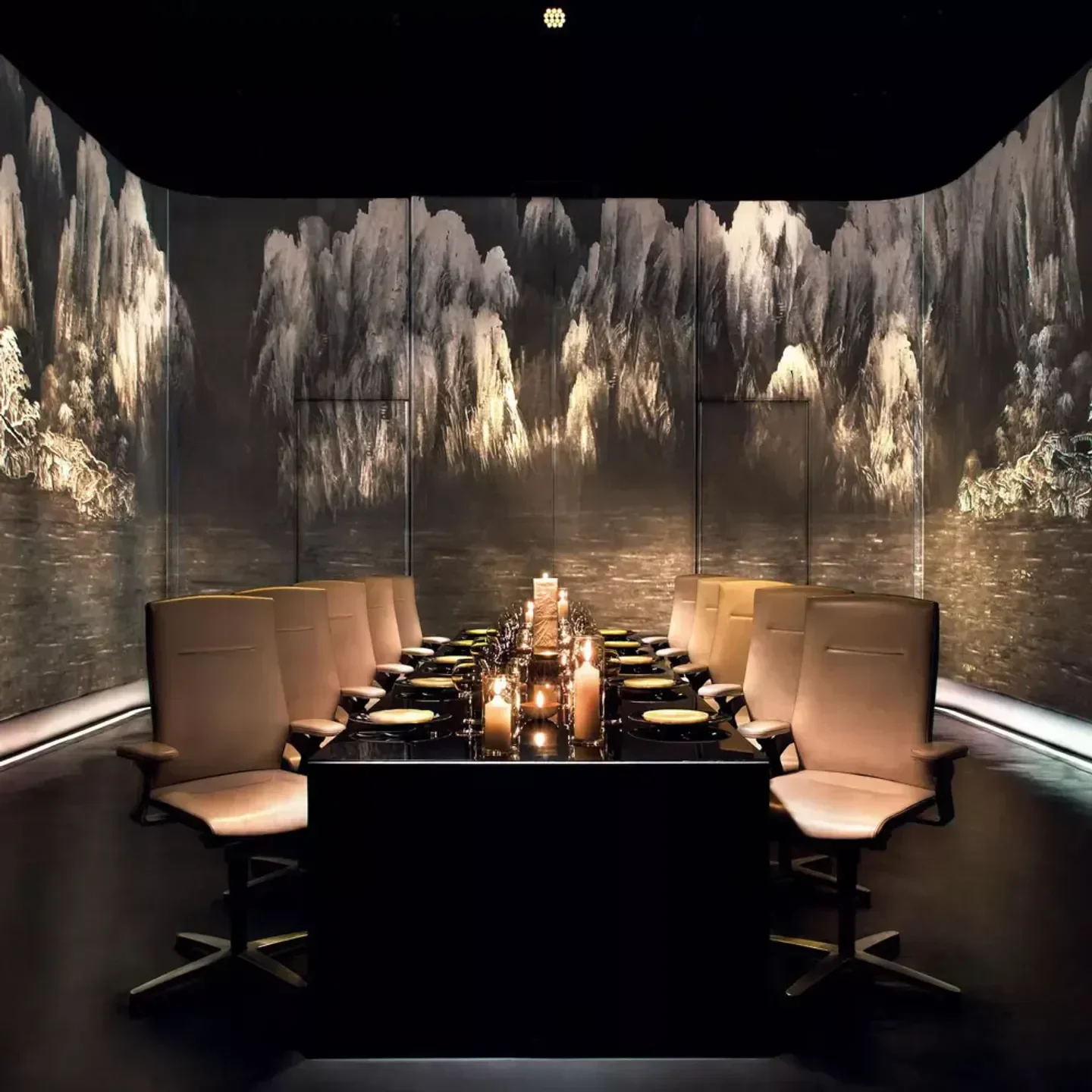 Elegant dining room at Ultraviolet by Paul Pairet in Shanghai with candlelit table