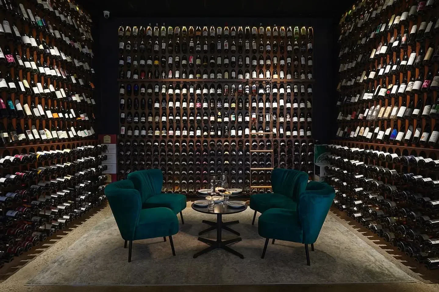 Elegant wine cellar at Vini Divini Wine Lab in Sydney, featuring tasting area