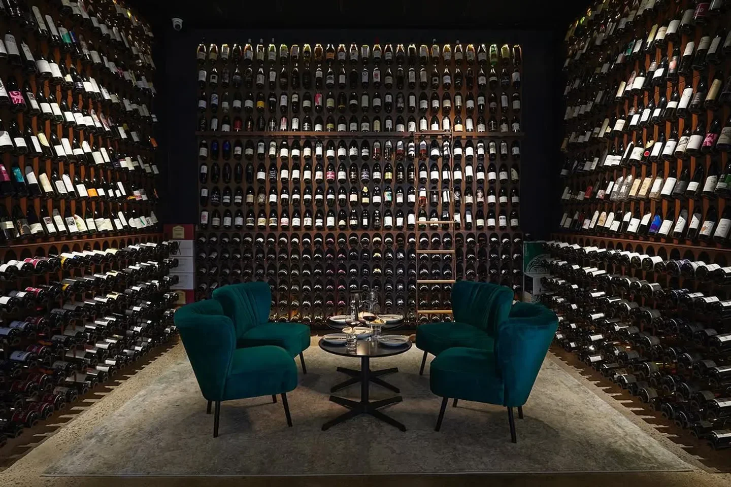 Elegant wine cellar at Vini Divini Wine Lab in Sydney, featuring tasting area