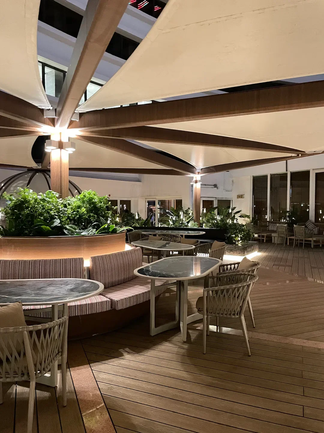 Voynich restaurant in Hong Kong: outdoor dining area with stylish seating and decor.