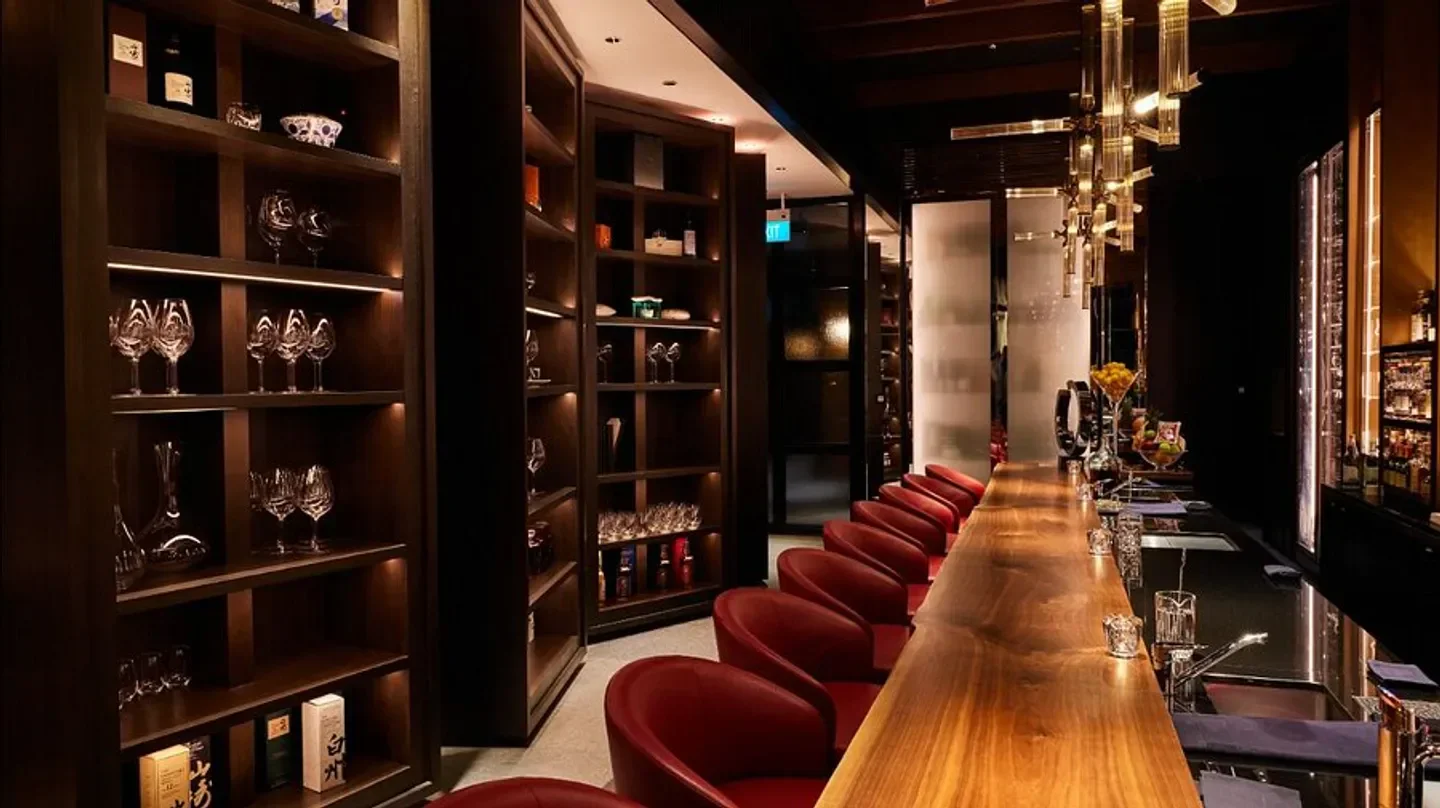 Interior view of the bar area at Waku Ghin restaurant in Singapore.