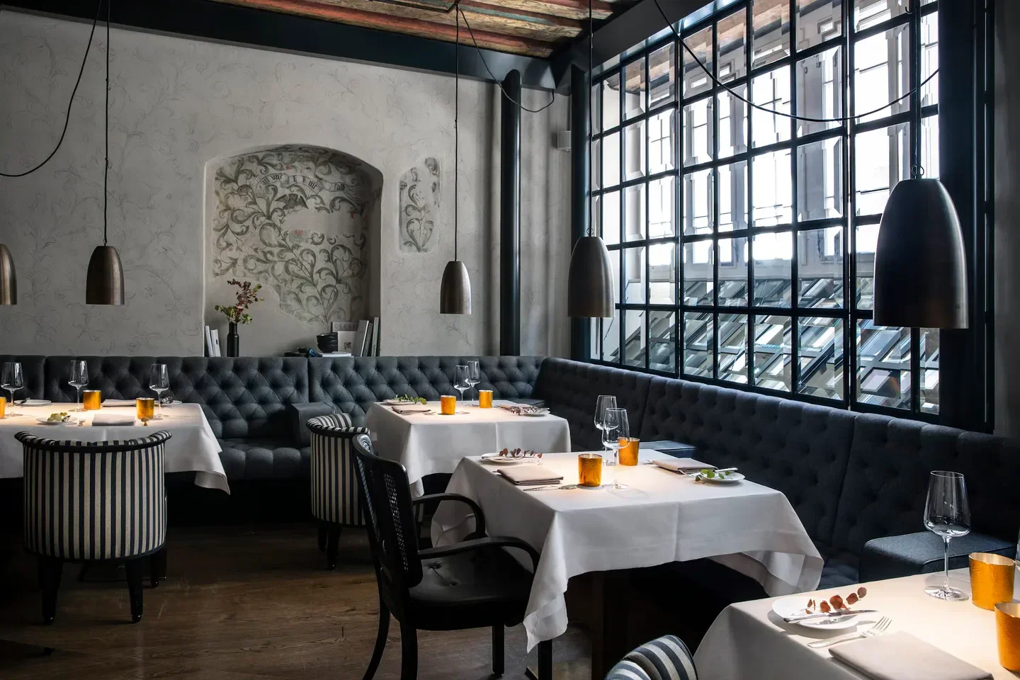 Elegant interior of Widder restaurant in Zurich, featuring stylish design and decor.